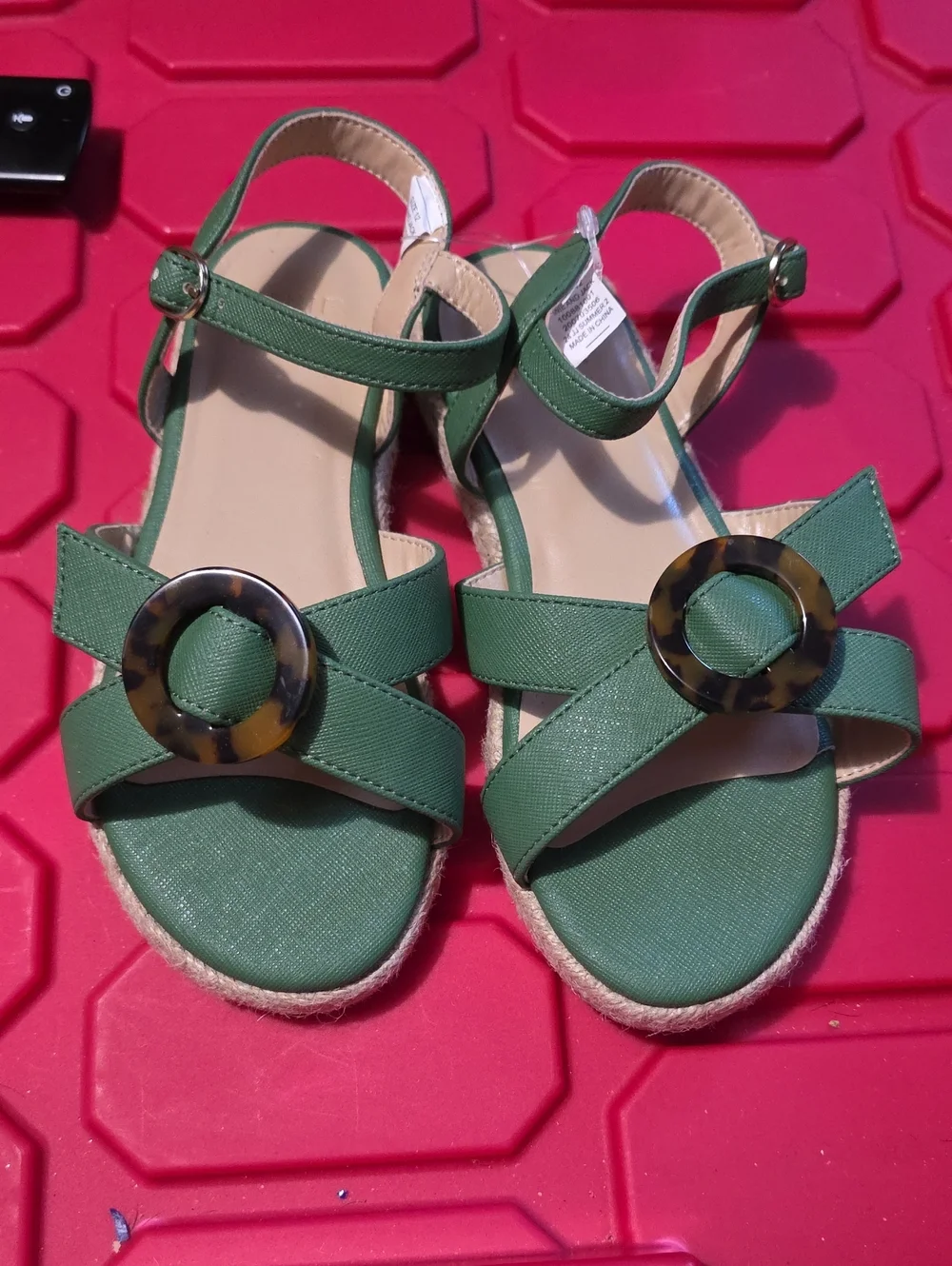 Janie and Jack Green Girls' Ankle-Strap Sandals with Tortoiseshell Ring